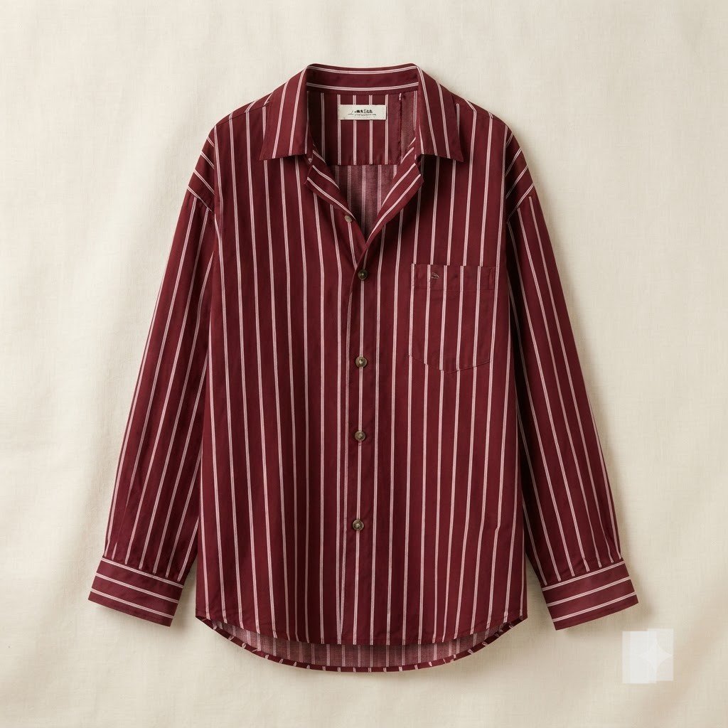 Burgundy Vertical Striped Cotton Shirt
