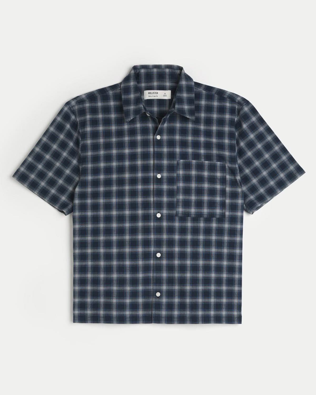Hollister Navy Plaid Boxy Crop Shirt